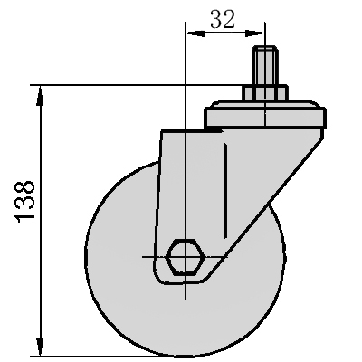 Vástago roscado de 4" giratorio (Goma sobre núcleo de nailon) Rueda (negra) M12*25