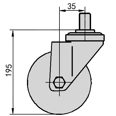 Vástago de 6" Caucho giratorio sobre rueda con núcleo de plástico (negro)