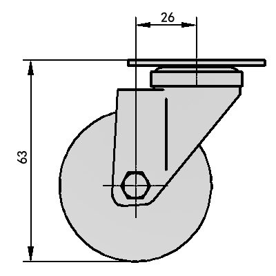 Rueda giratoria de poliuretano de 1,5" con rodamiento de bolas